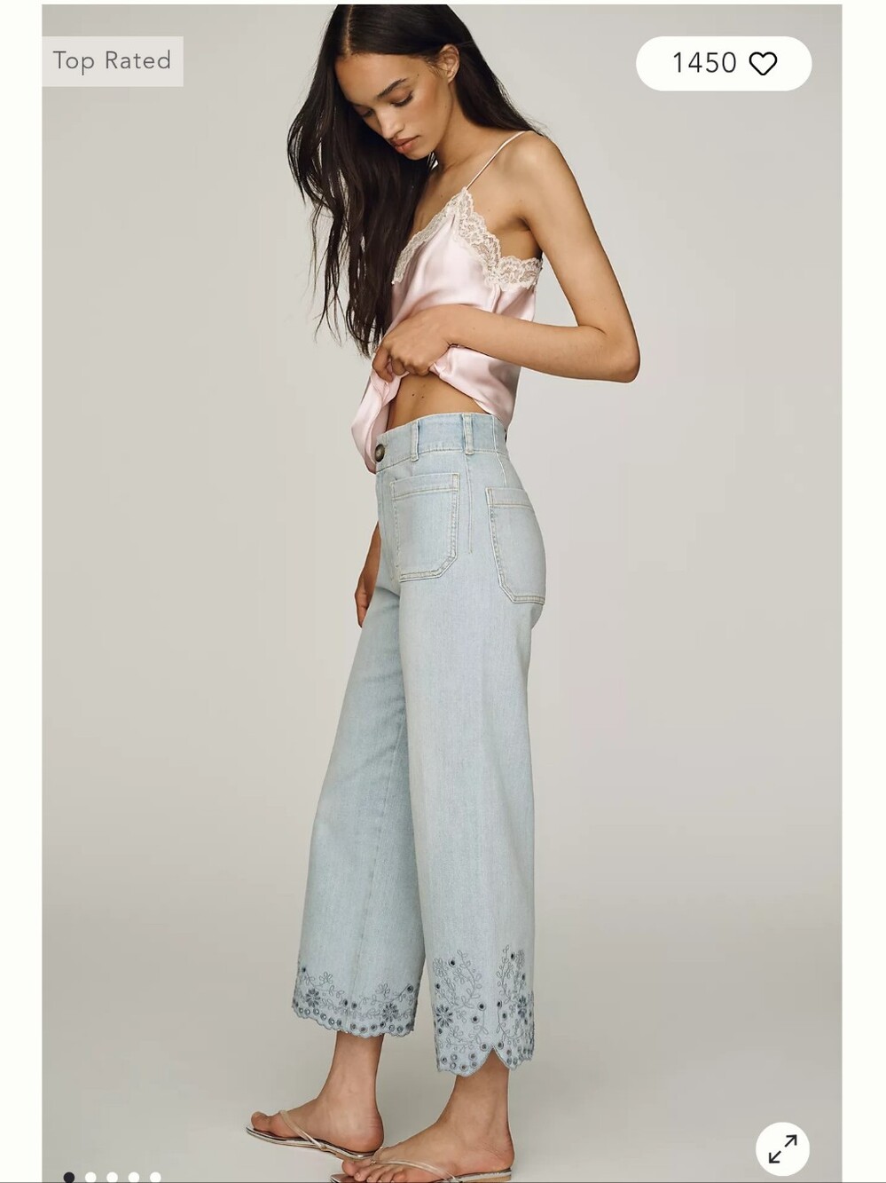 Anthropologie Colette Eyelet High-Rise Wide-Leg Cropped Jeans NWT